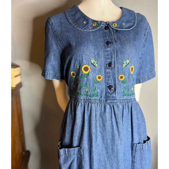 vintage Bobbie Brooks : denim embroidered maxi dress - Picture 3 of 14
